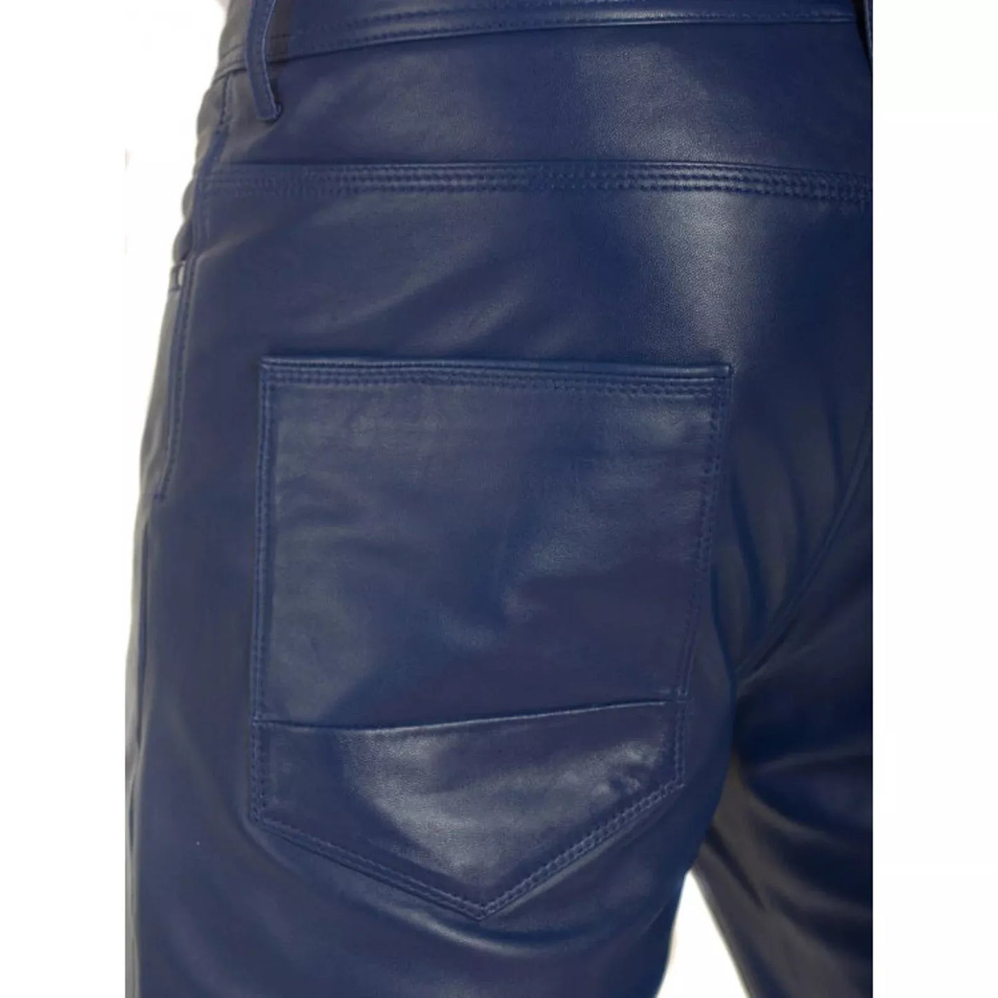 Genuine Leather Blue Pants Trouser Men