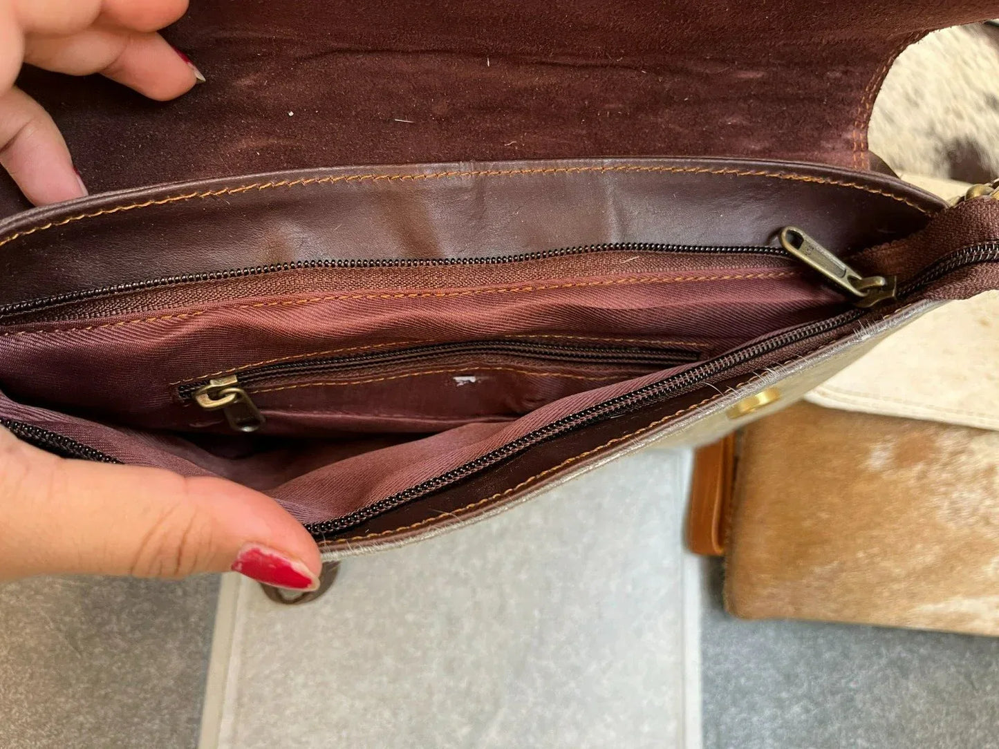 Black White Cowhide Sling Purse