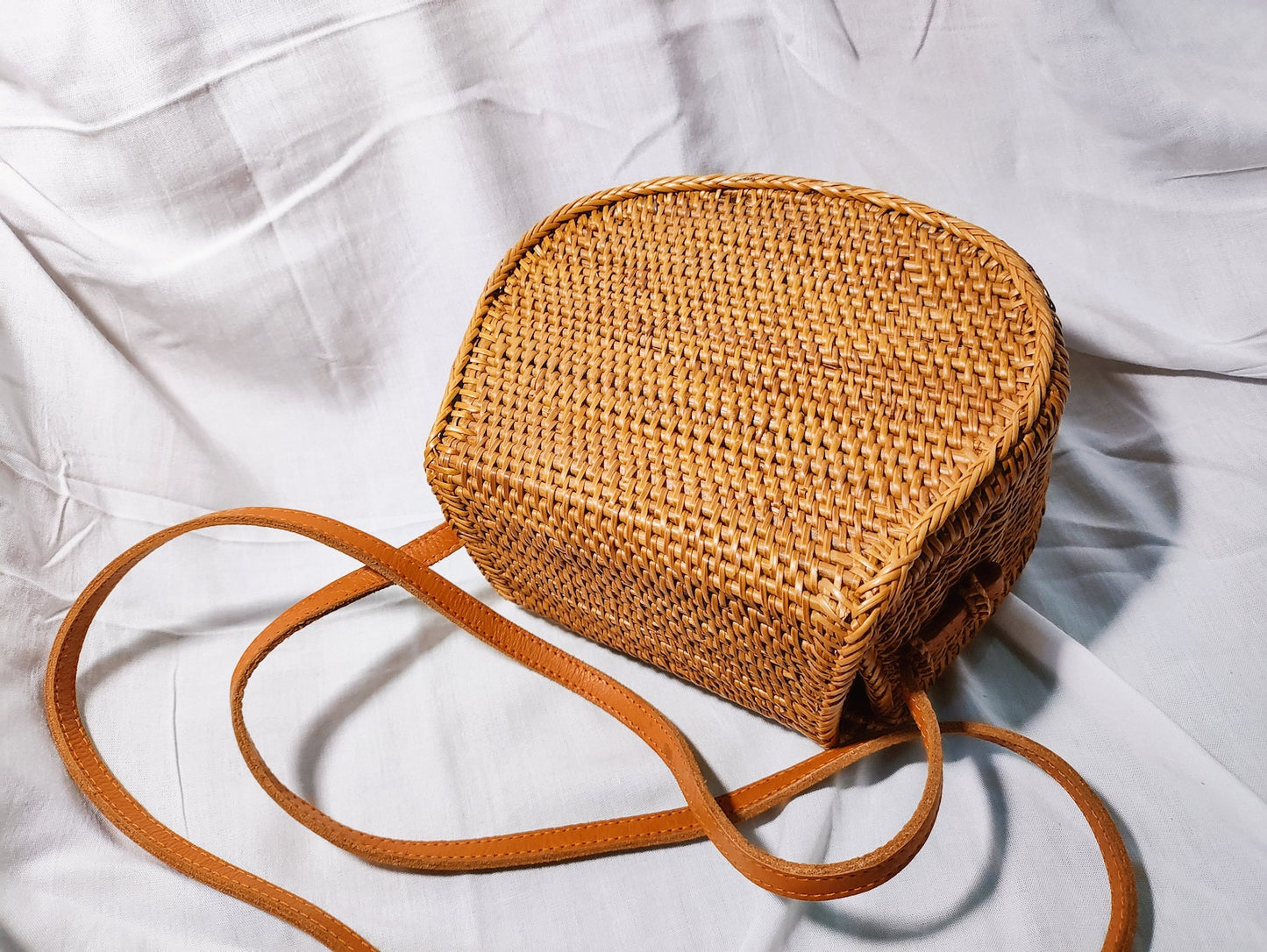 Handwoven Boho Rattan Sling Crossbody Bag