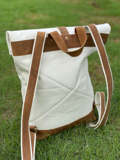 Genuine Leather Canvas Backpack