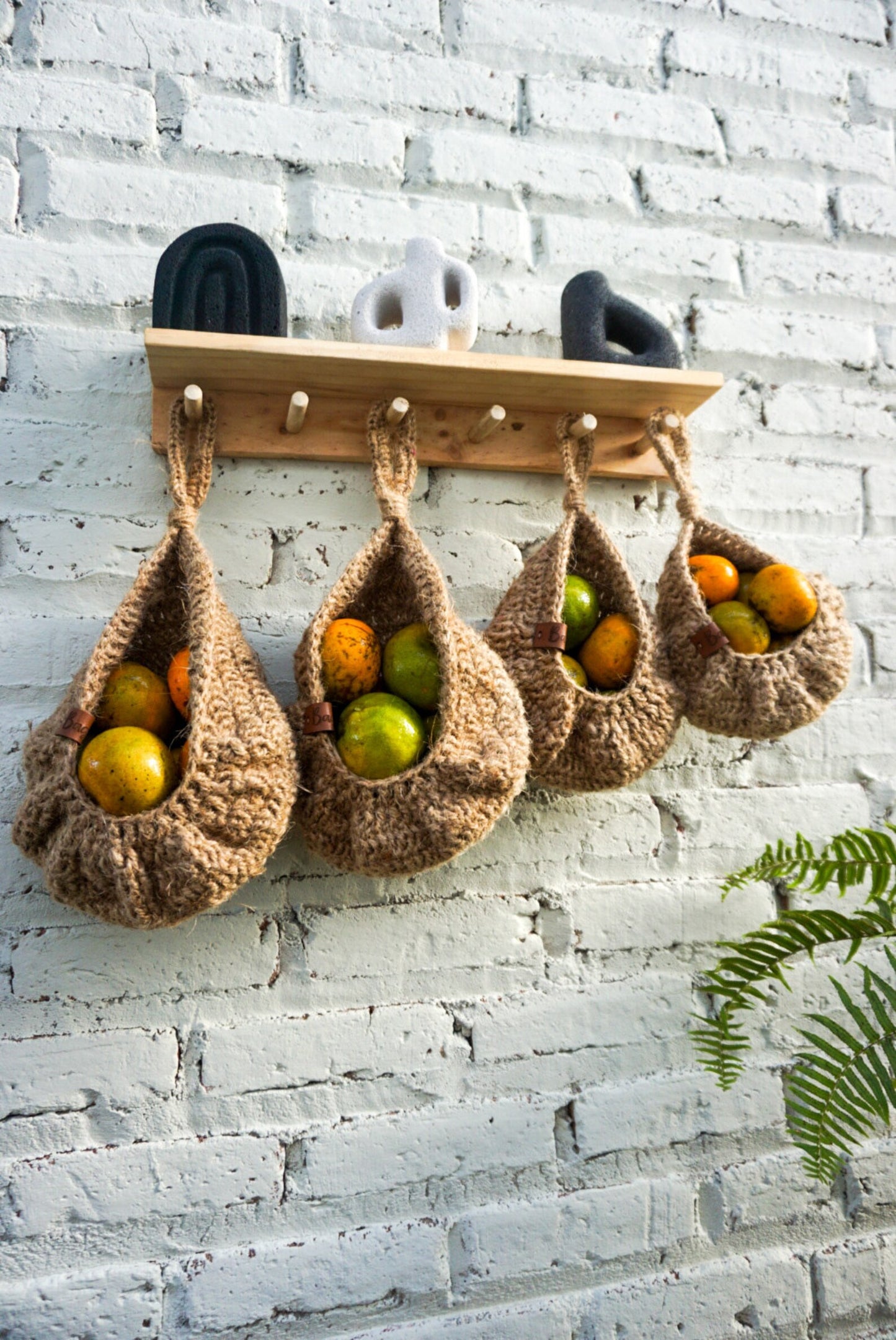 Jute crochet hanging kitchen fruit vegetable basket