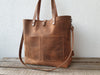 Large brown pull up leather tote bag
