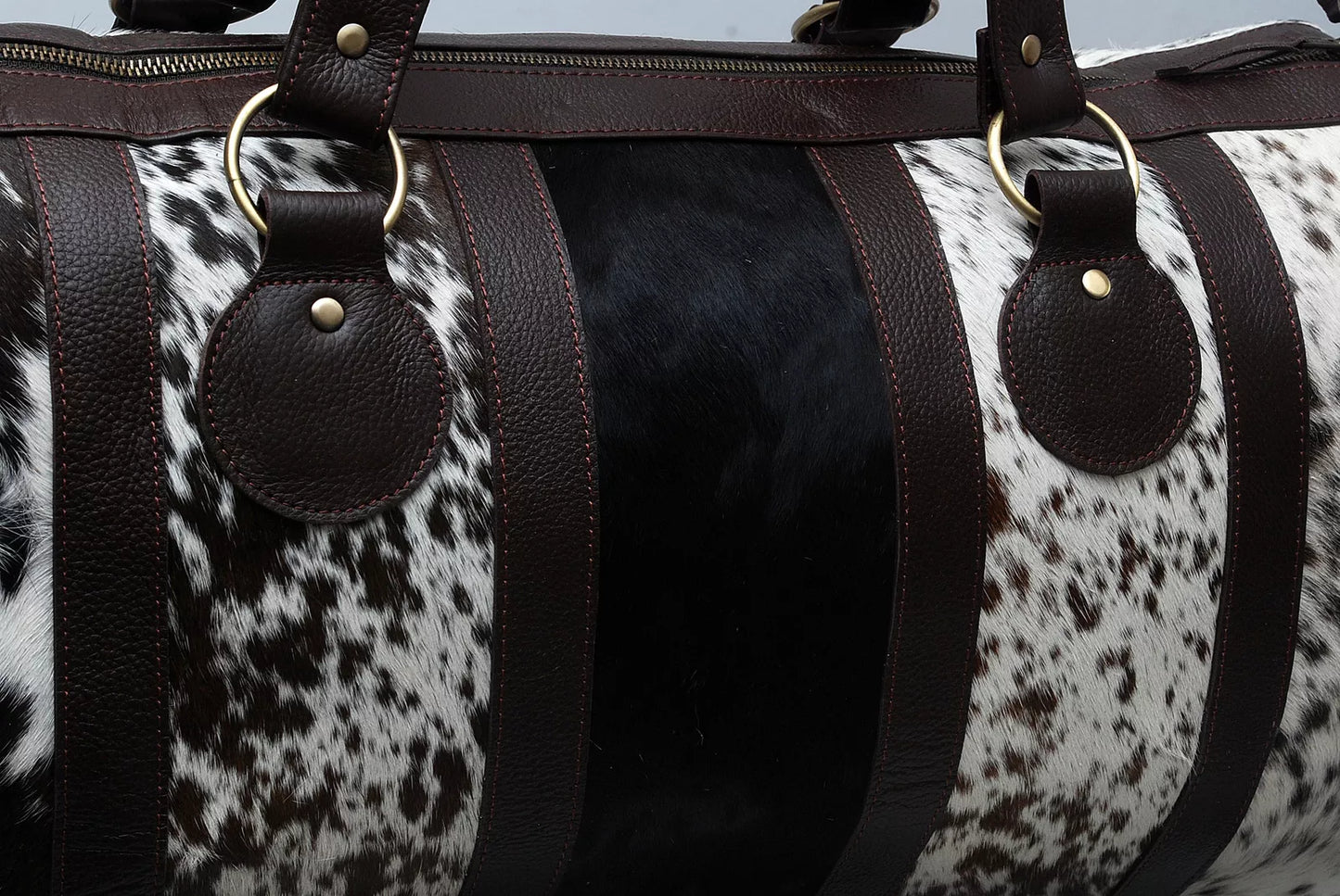 Cow Print Cowhide Bag with Deep Leather Accents