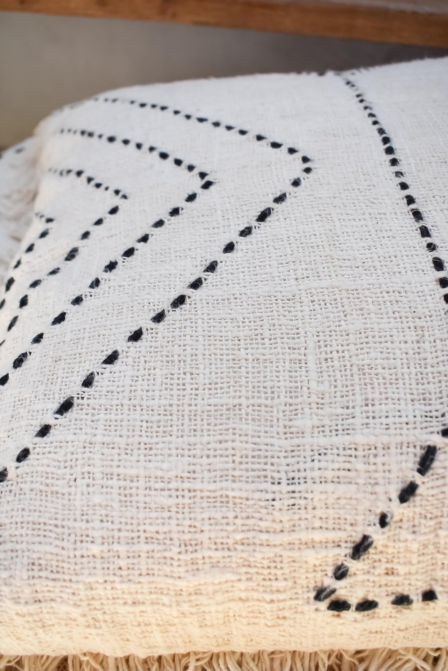 Set of cotton pillow cover and throw blanket runner