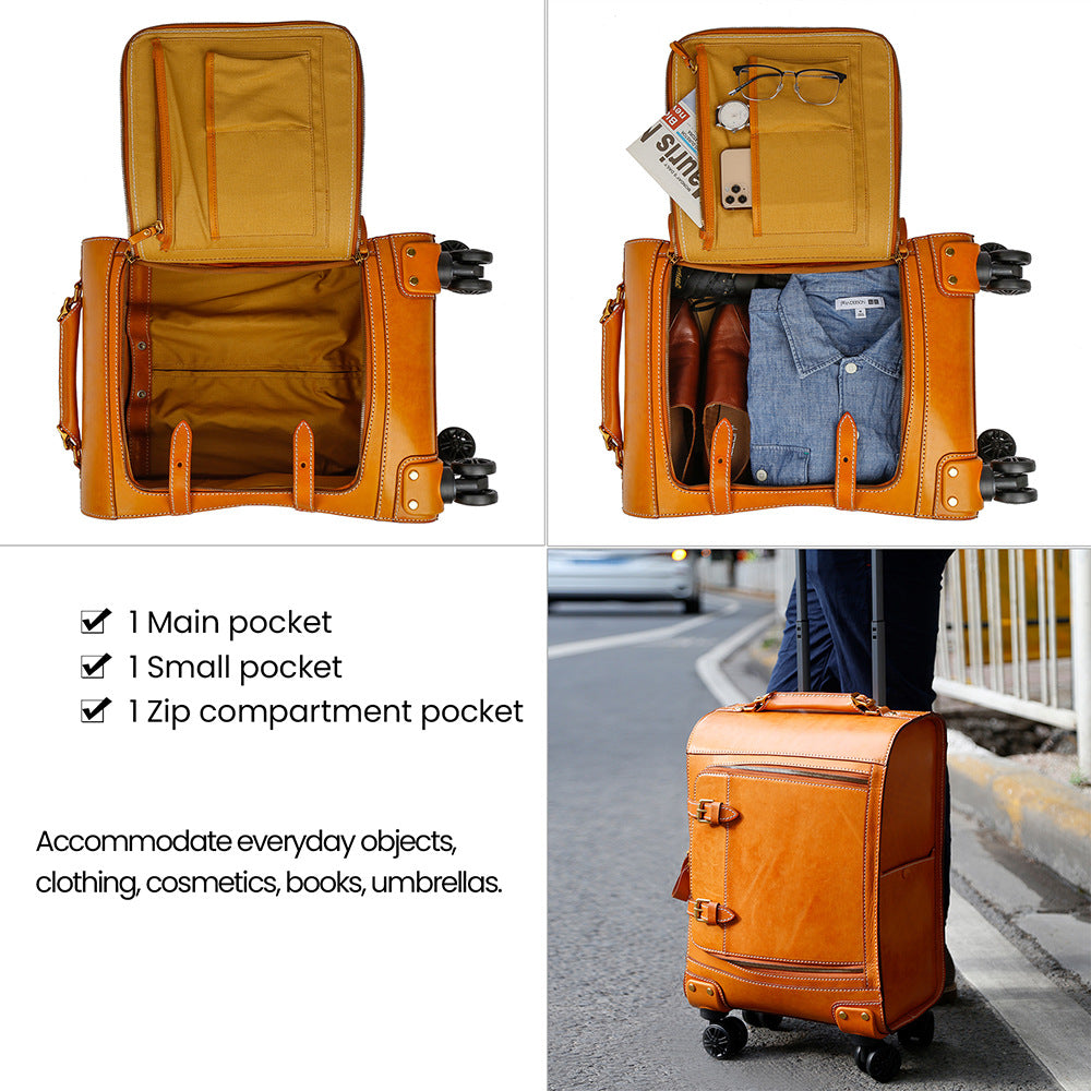 Leather Carry On Suitcase Trolley Case with Spinner Wheels