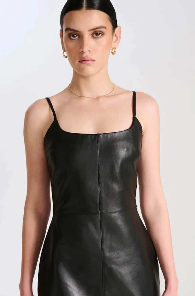 Genuine Mini Leather Dress in Black – Boho Living Room