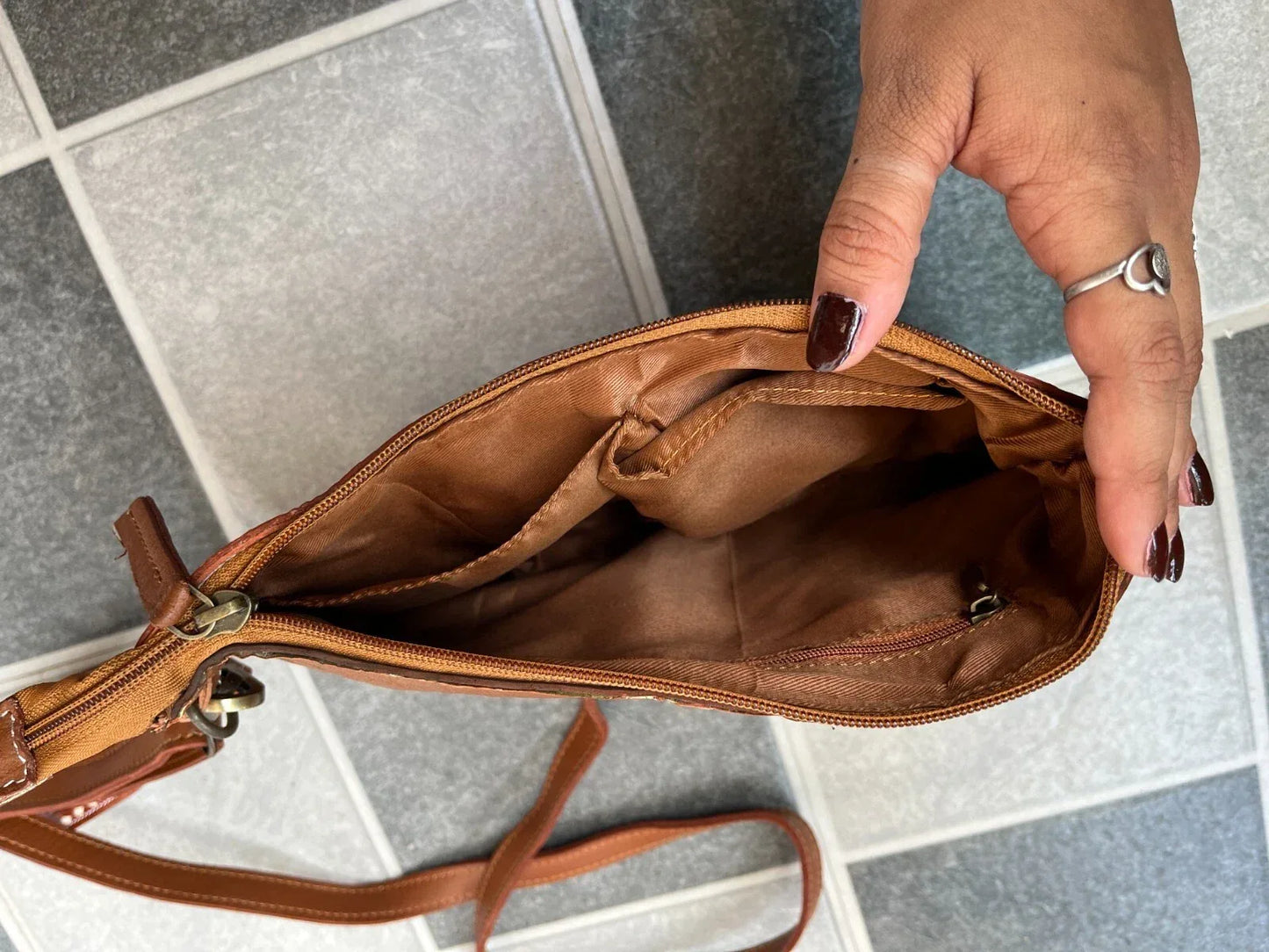 Hand Tooled Cowhide Leather Sling Purse