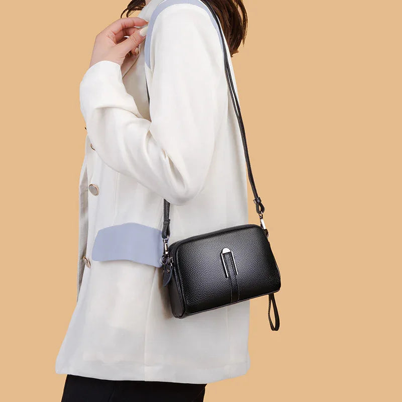 Genuine Leather Mini Crossbody Bag for Women black