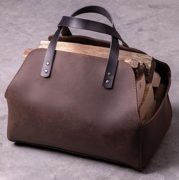 Genuine Leather Bag Firewood Carrier Log Holder