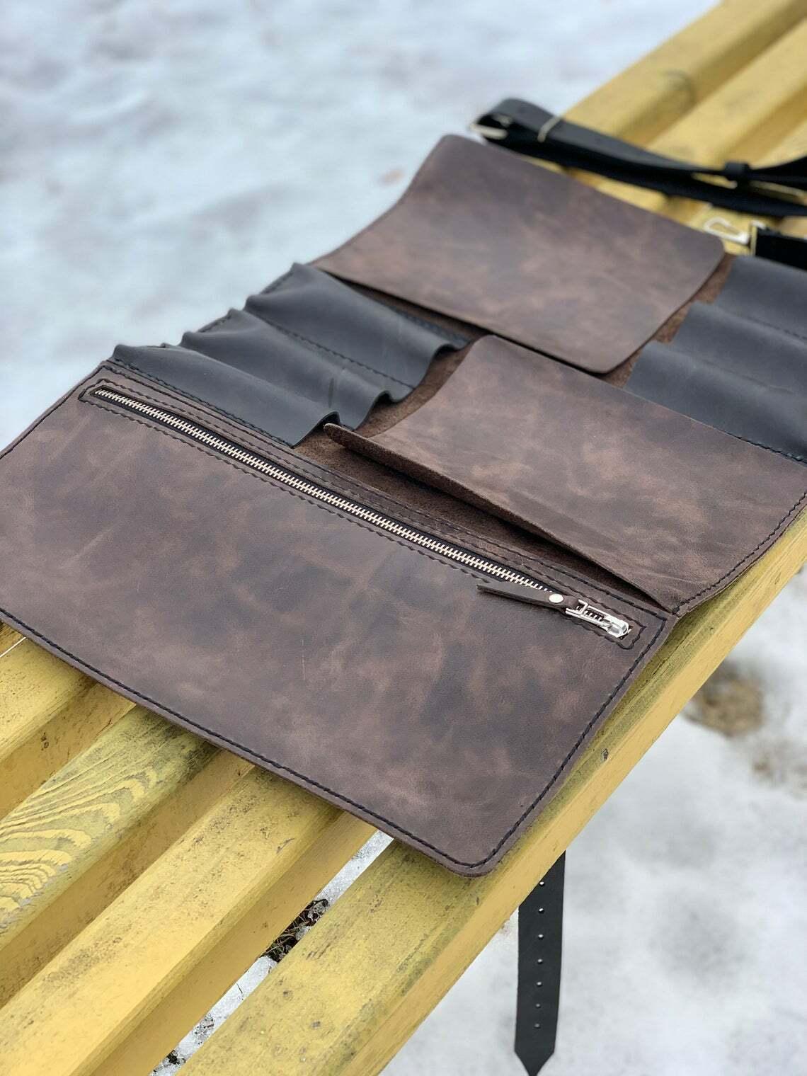 Handmade Dark Leather Chef Artist knife Roll