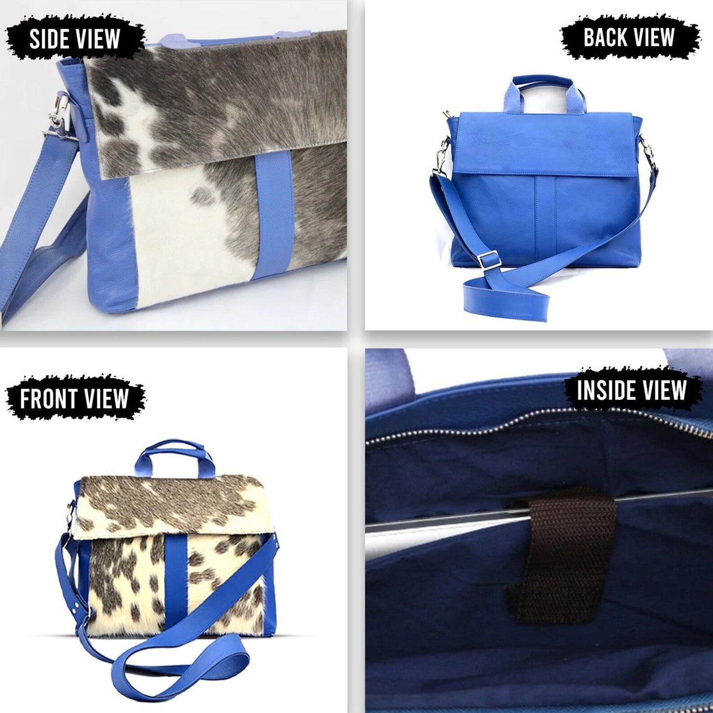 Grey White Cowhide Messenger Briefcase Bag