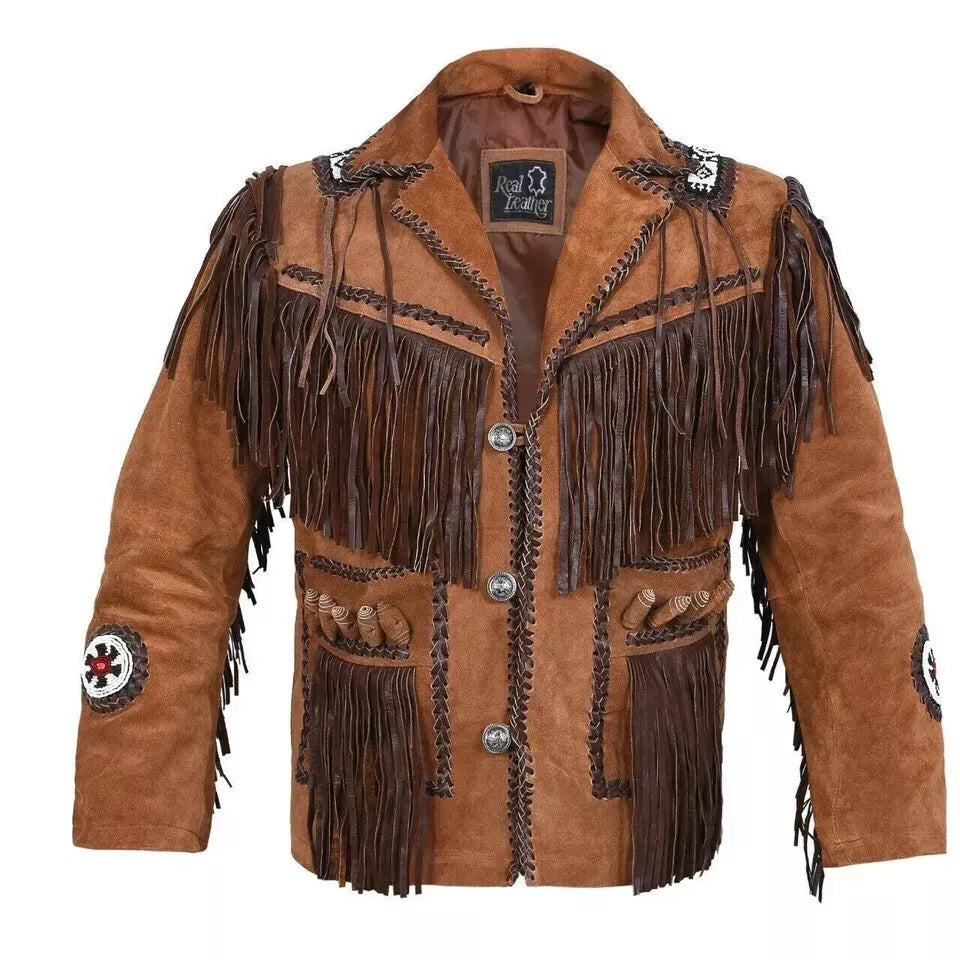 Cowboy Fringe Beaded Western Suede Jacket