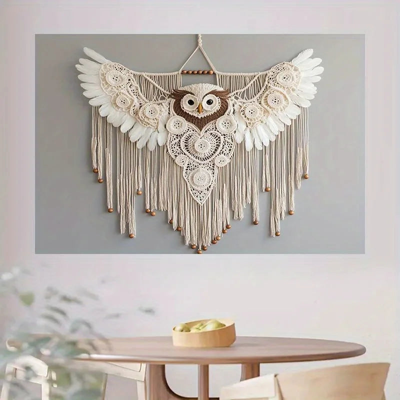 Bohemian Hand-Woven Owl Tapestry Macrame Wall Art