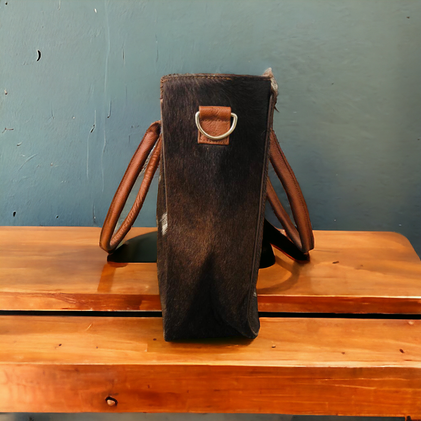 Dark Tricolor Cowhide Purse with Real Leather Base