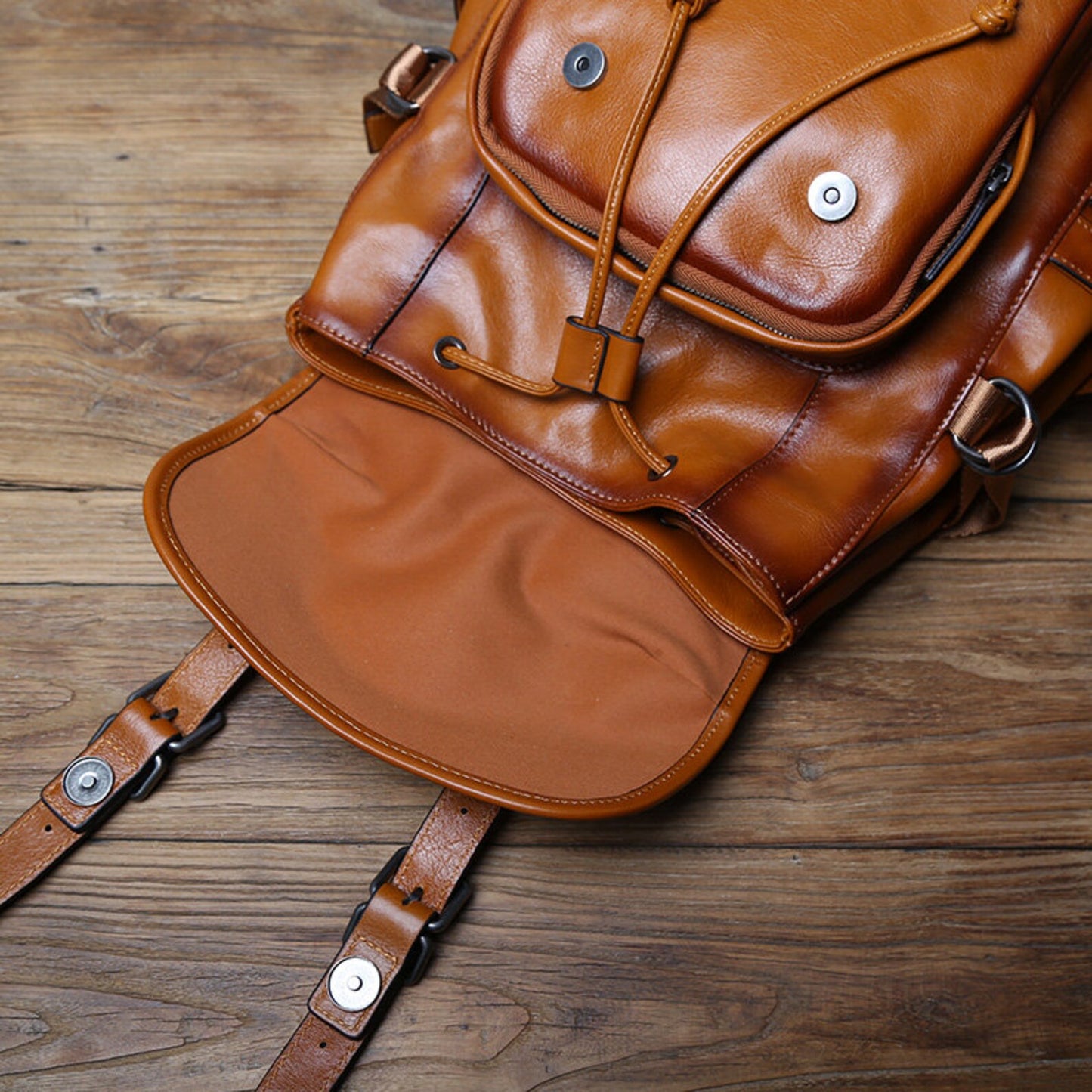 Real Cowhide Leather Men Backpack Rucksack Bag