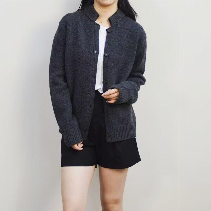 Women Wool Cardigan Stand Collar Sweater