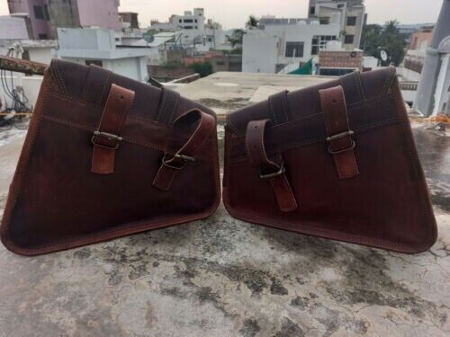 Dark Brown Leather Motorcycle Saddle Bag