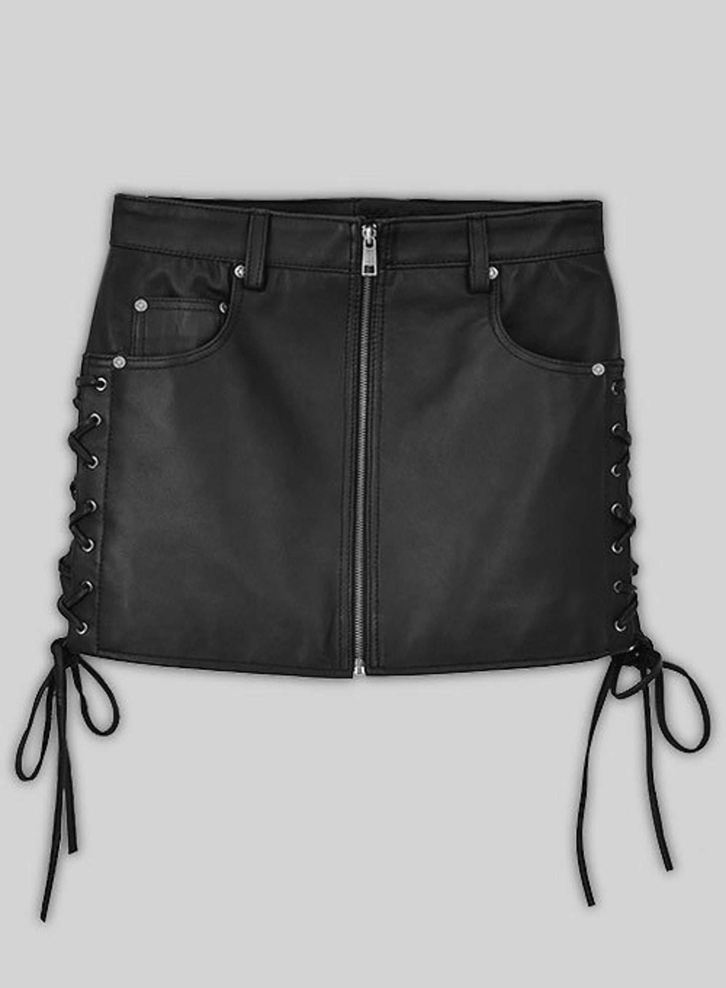 Real Leather Women Mini Skirt Side Lace Up