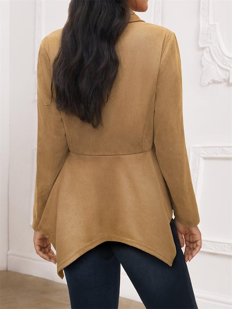 Brown Faux Suede Jacket Women’s with Irregular Hem