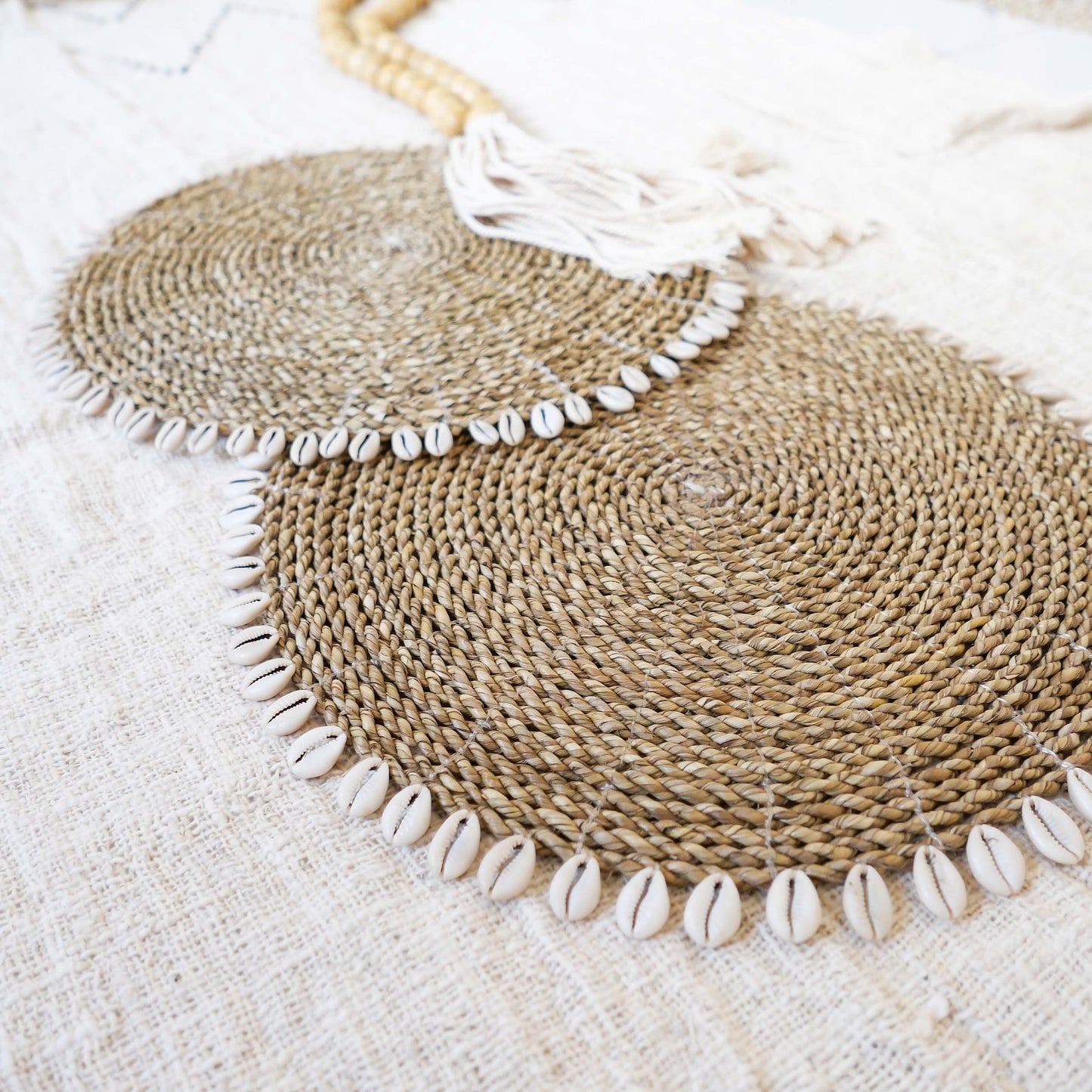 Natural Seagrass Placemats With Cowrie Shells