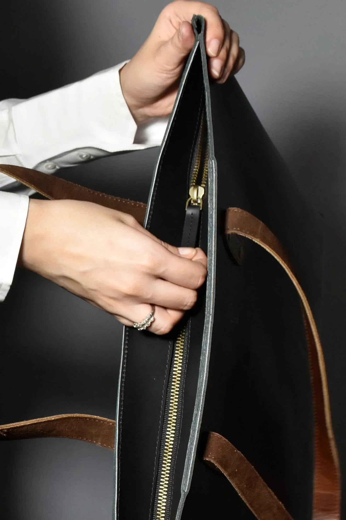 Black Large Leather Tote Bag