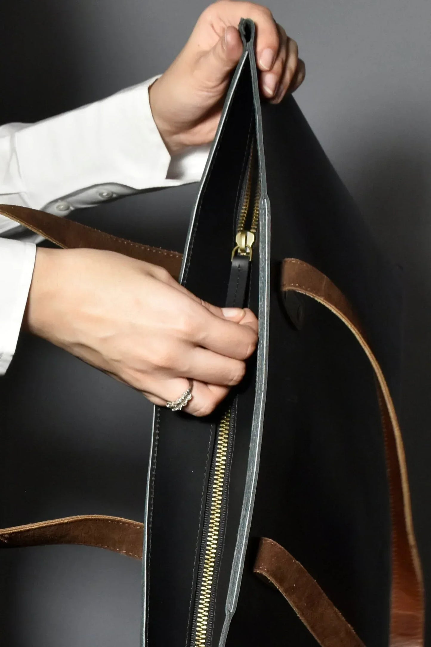 Black Large Leather Tote Bag