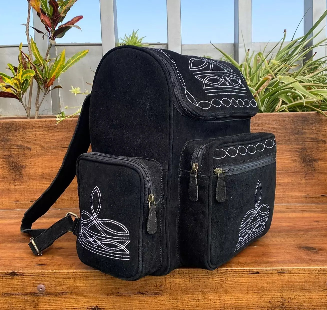 black suede laptop backpack purse