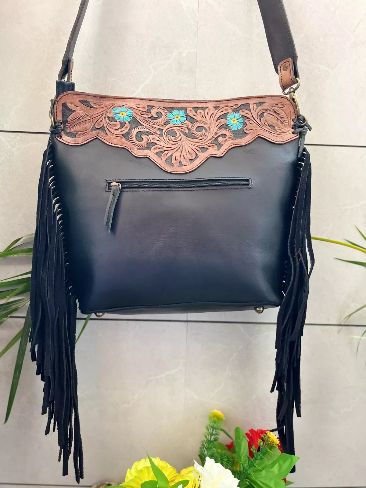 Western Crossbody Carved Cowhide Leather Handbag