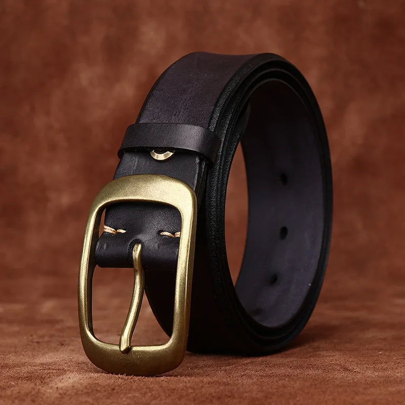 Genuine Leather Belt for Men Brass Buckle