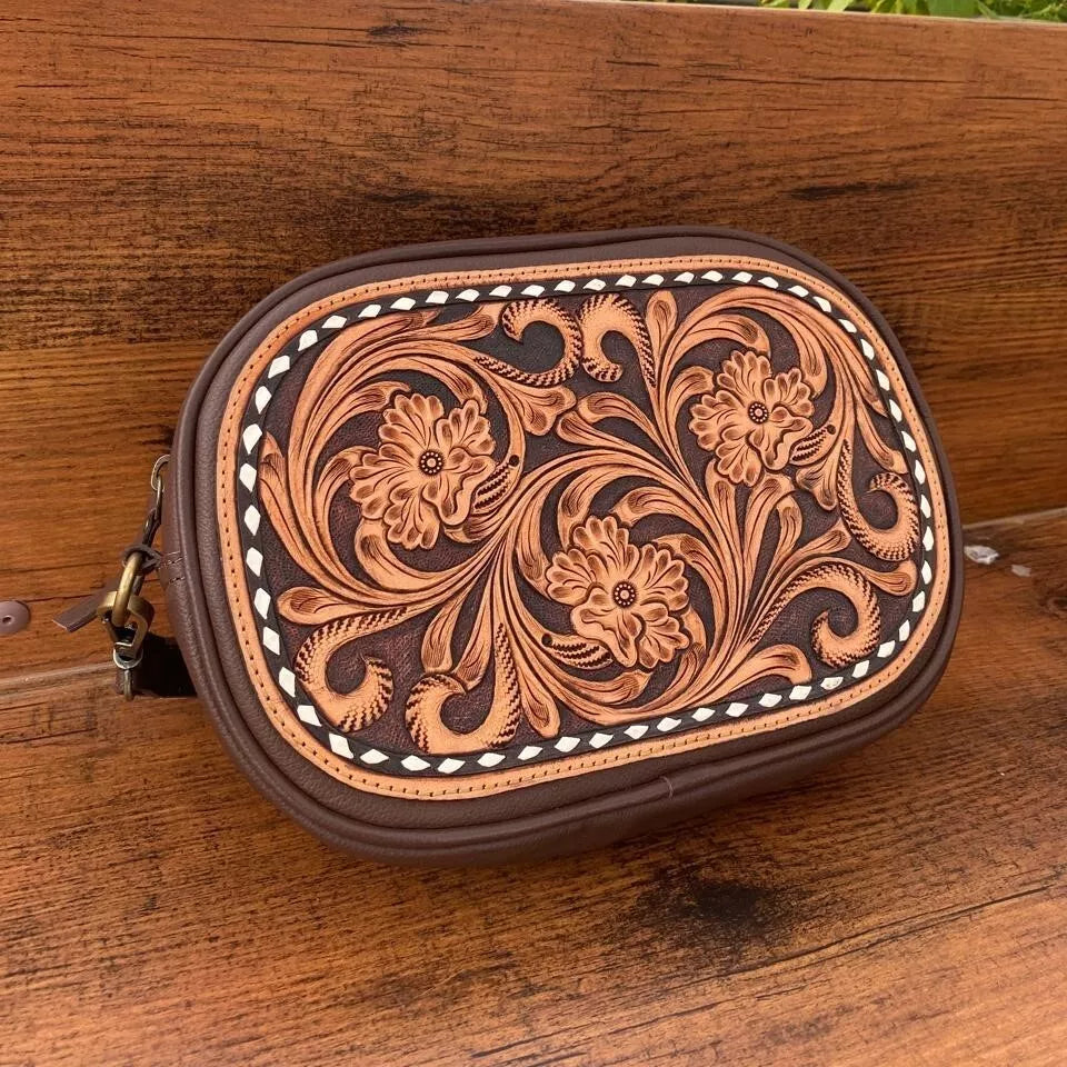 Tooled Leather Crossbody Sling Cowgirl Purse