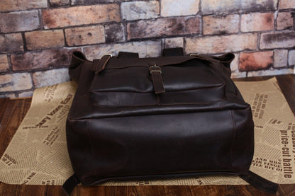 Full Grain Leather Roll Up Backpack