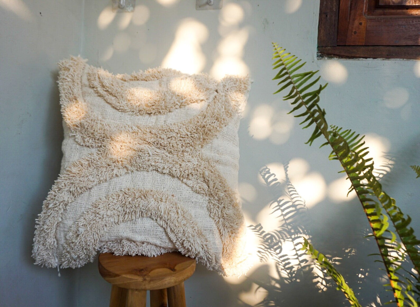 white fur cotton boho pillow cover