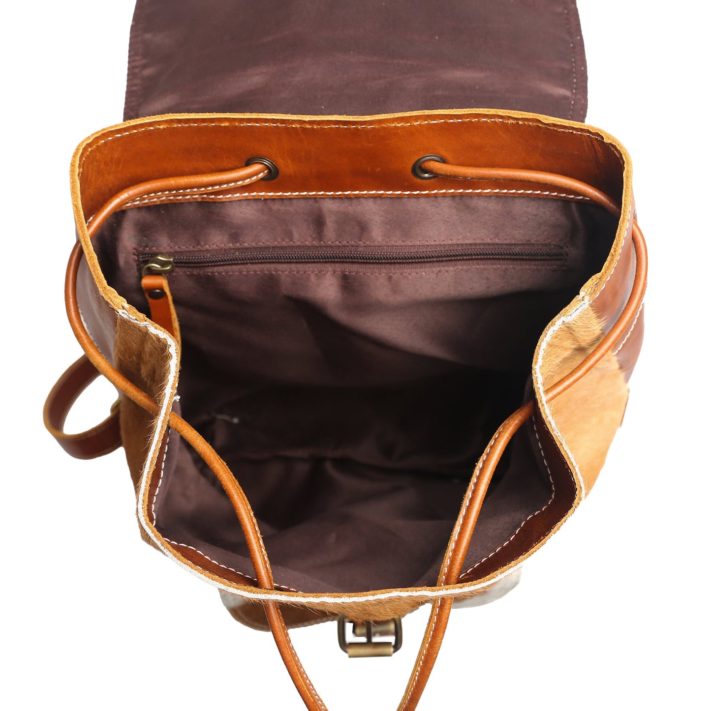 Real Cowhide Backpack Brown White