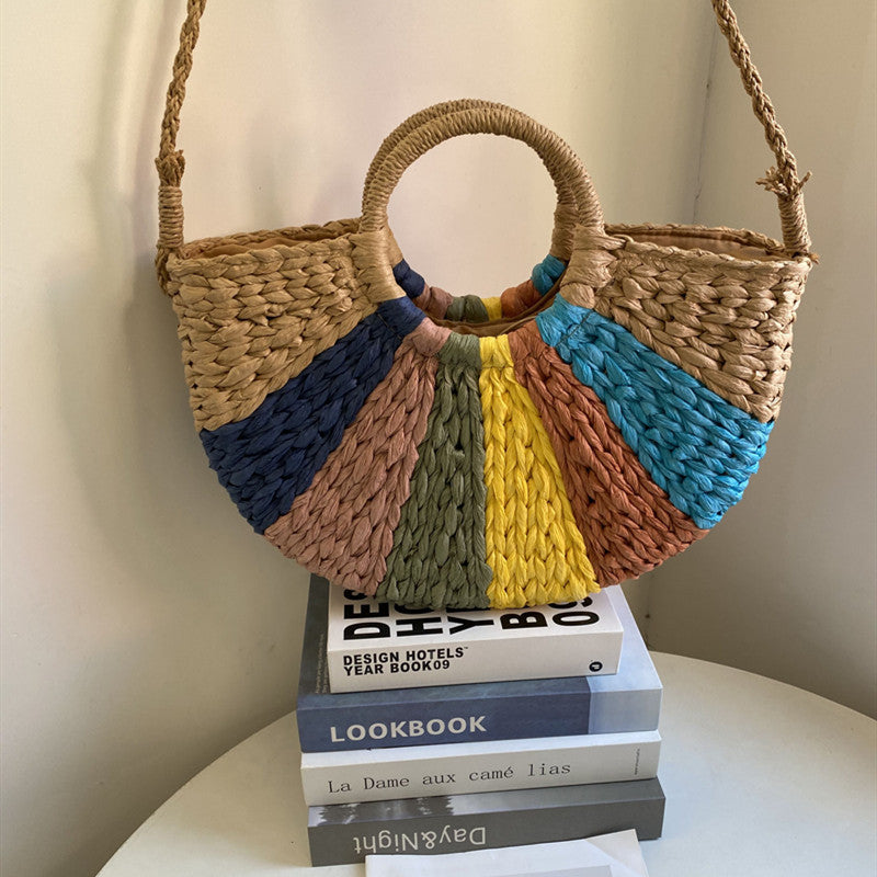 Women colorful straw summer beach bag