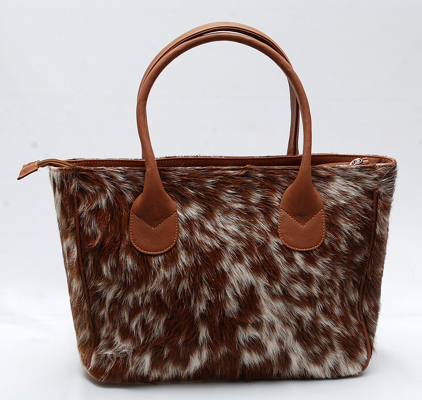 Large Brown White Cow Fur Shoulder Purse