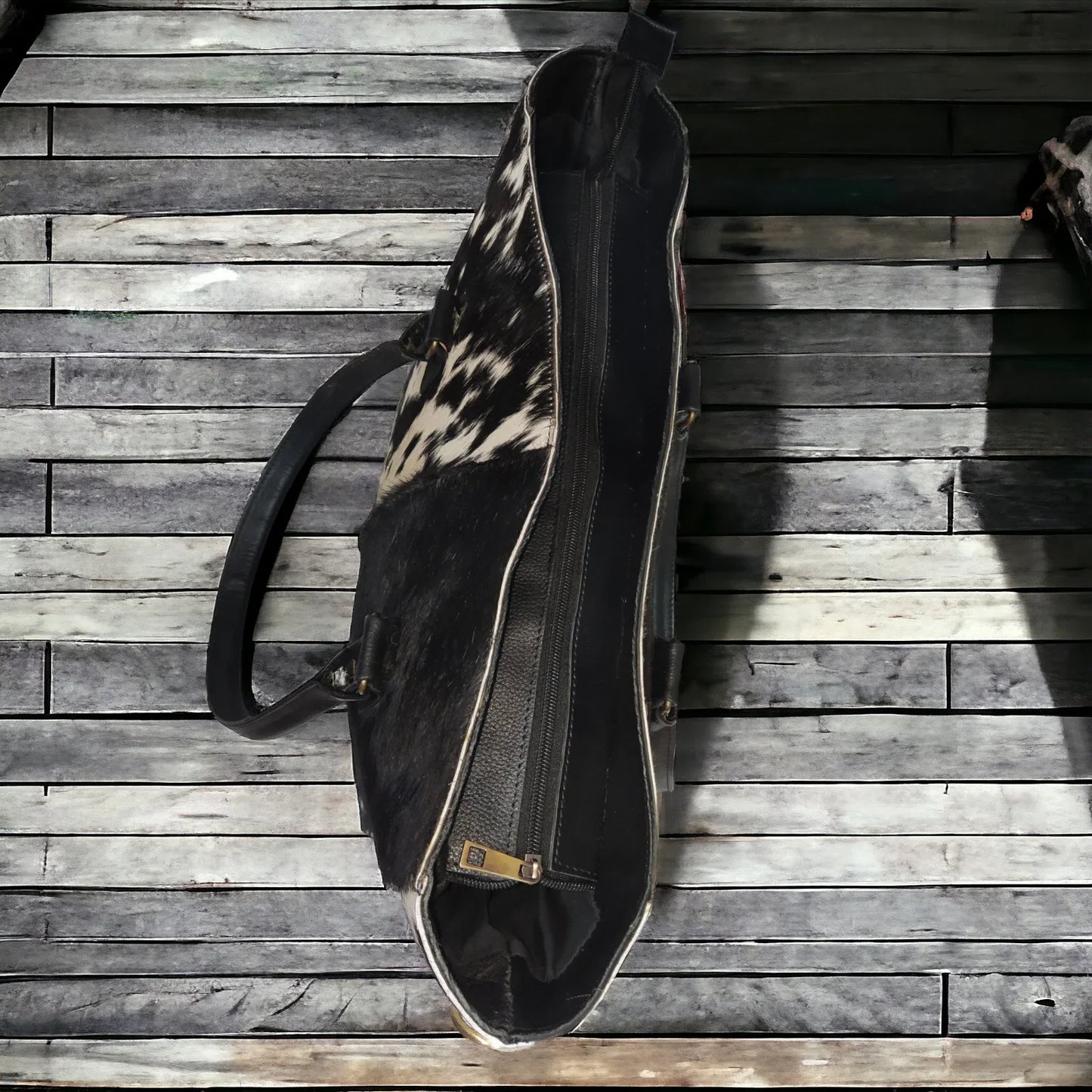 Cowhide Shoulder Purse Black White