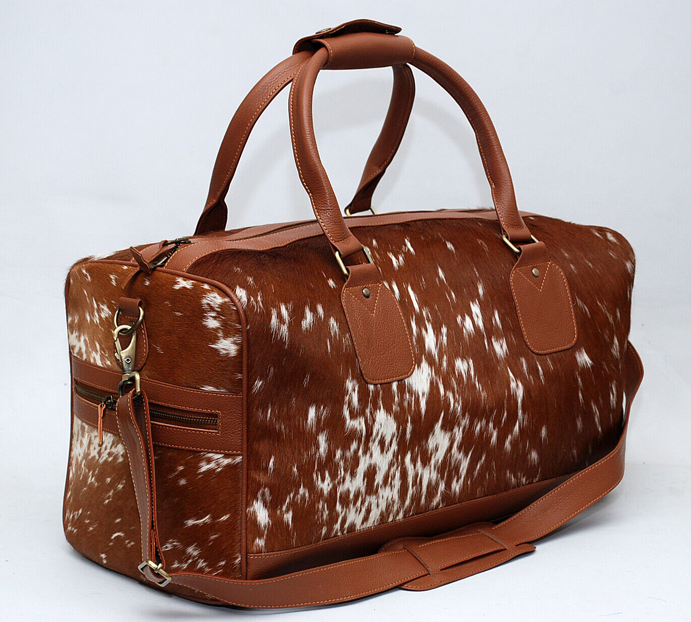 Brown White Cow Skin Weekender Bag