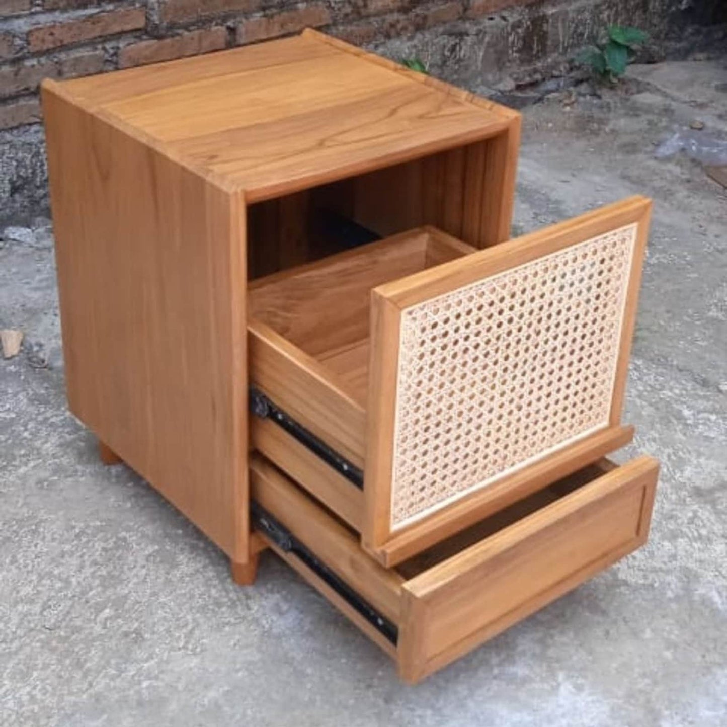 Genuine Teak Wood And Rattan Drawer