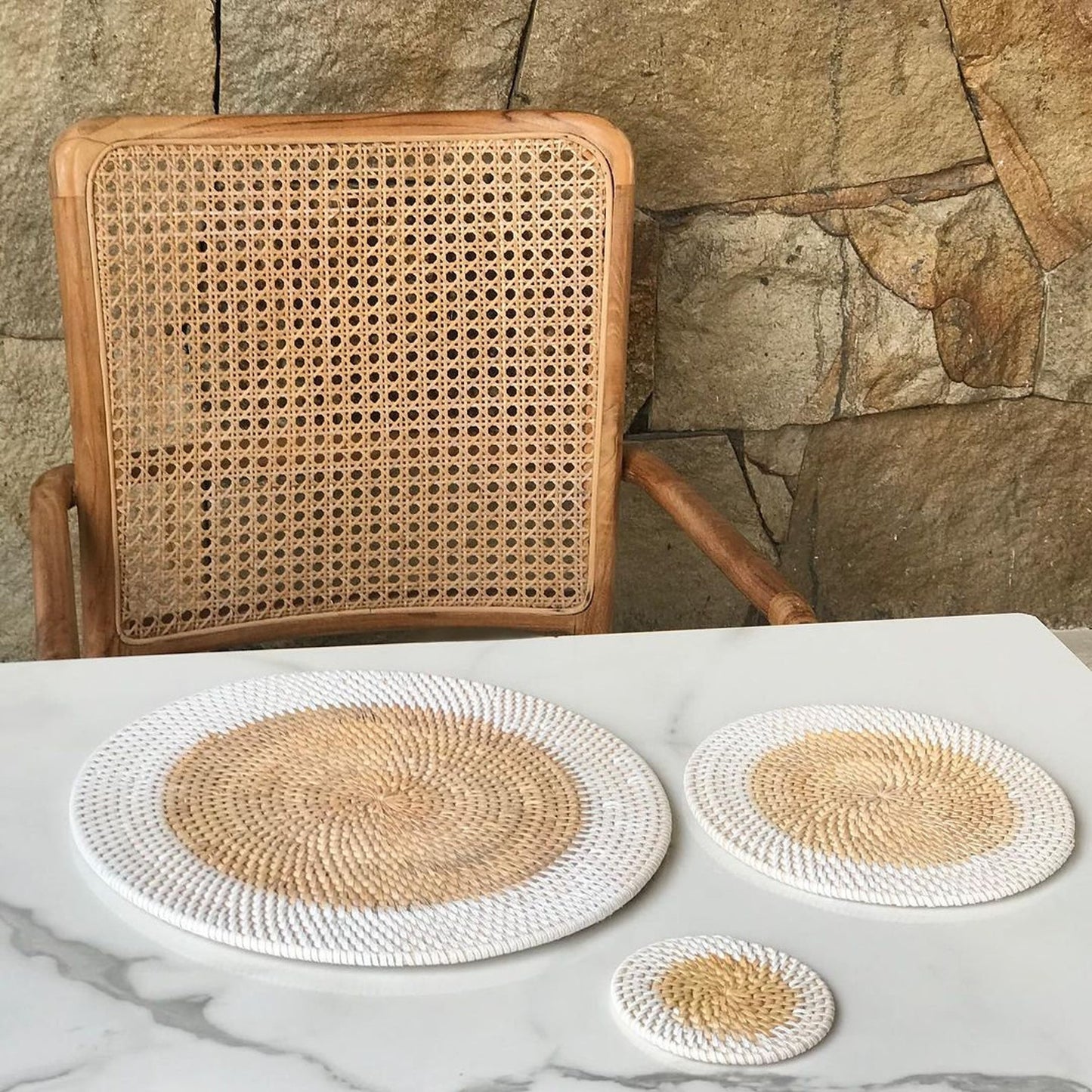 White Round Boho Rattan Placement