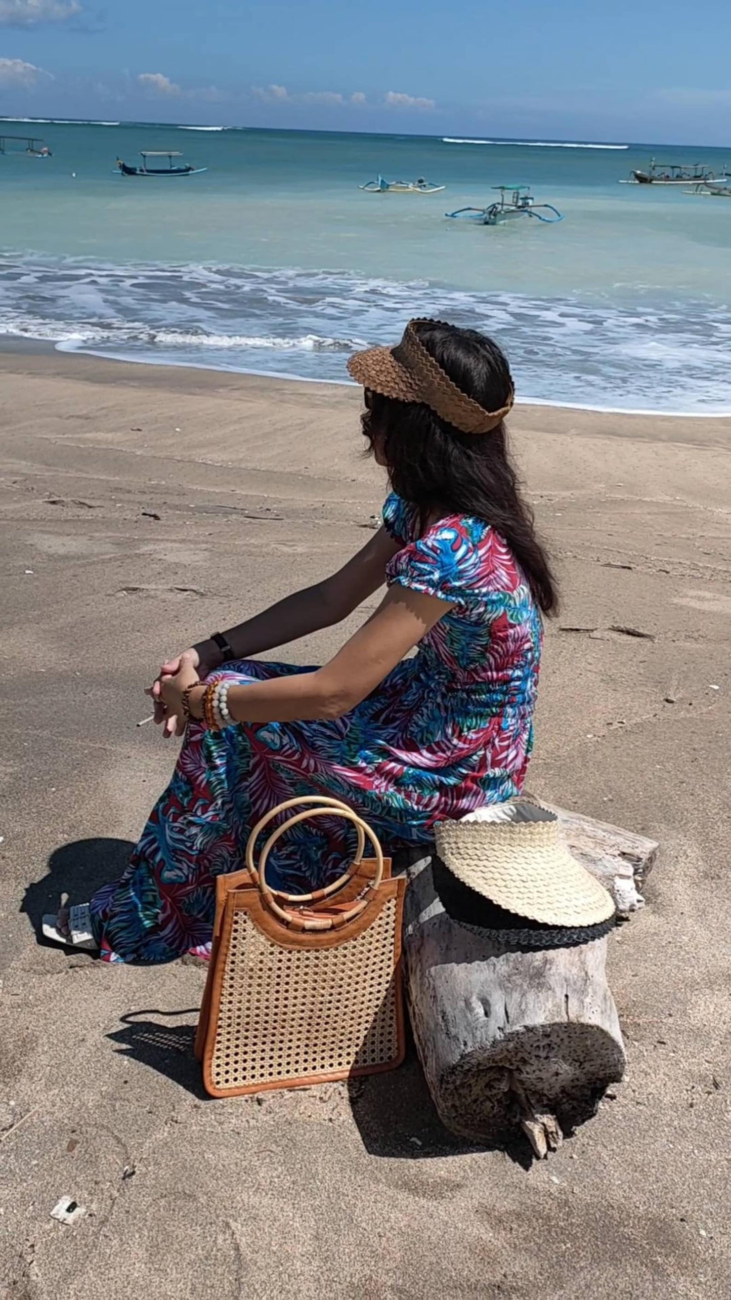 Rattan Webbing Handbag with bamboo handle