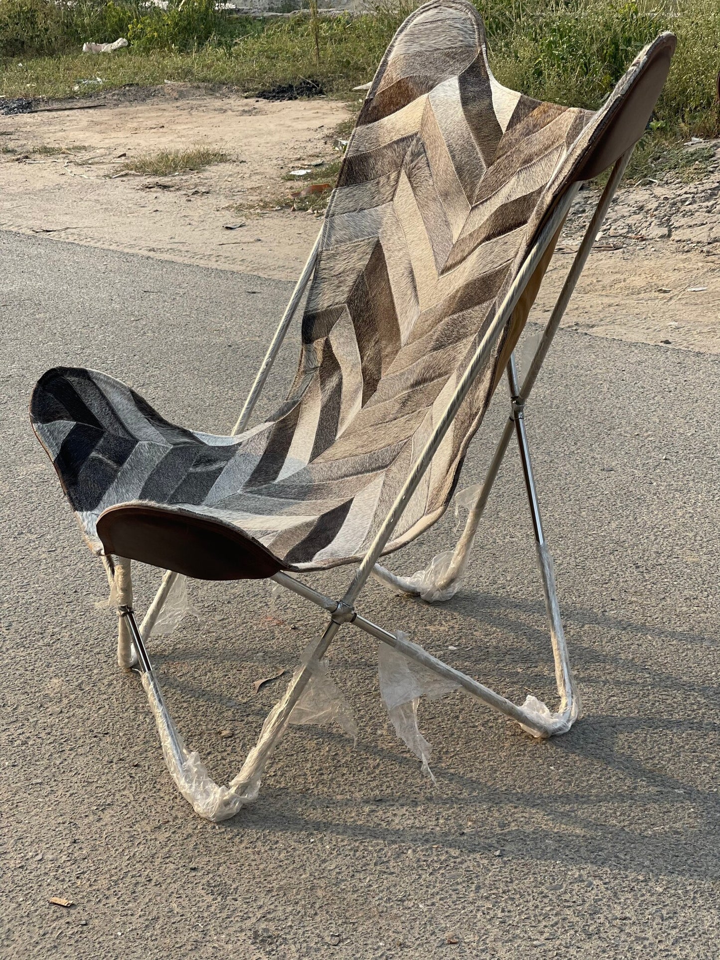 Butterfly Cowhide Chair Natural Real Patchwork