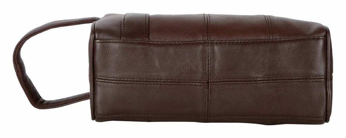 Brown leather travel toiletry bag shaving kit