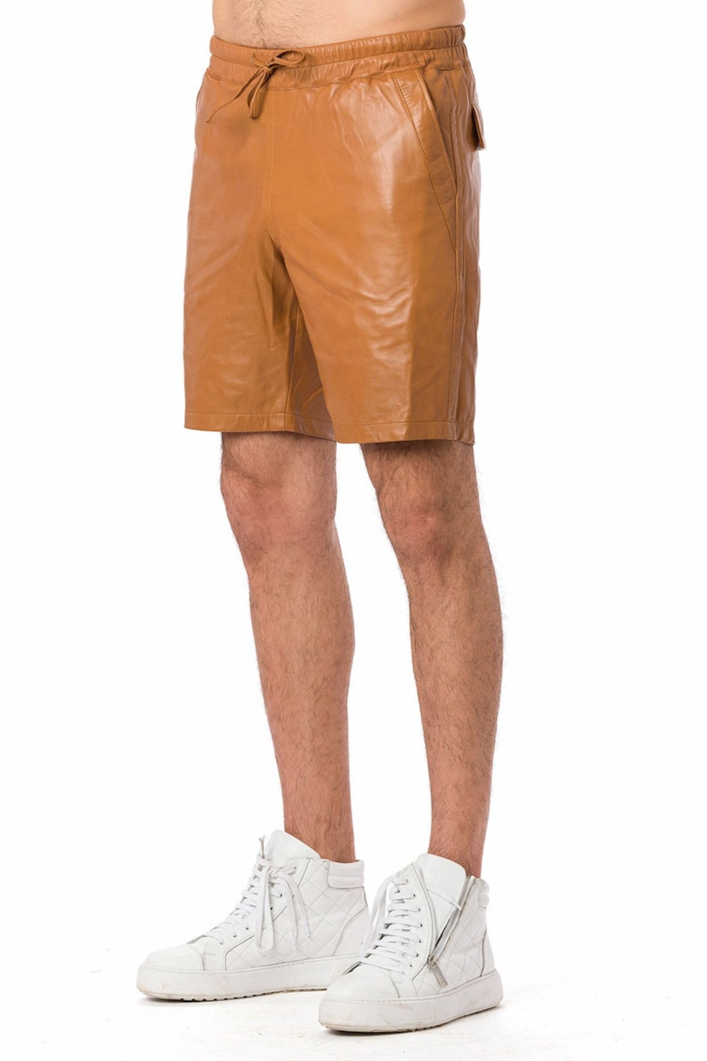 Men Leather Brown Casual Streetwear Shorts