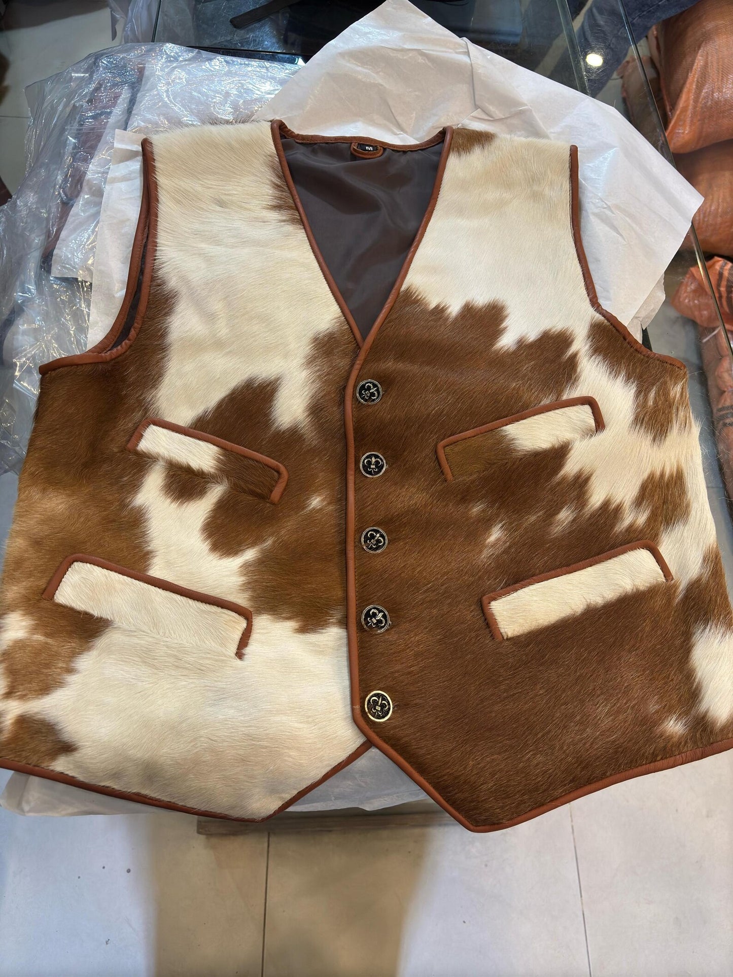 Cowhide Vest Brown White