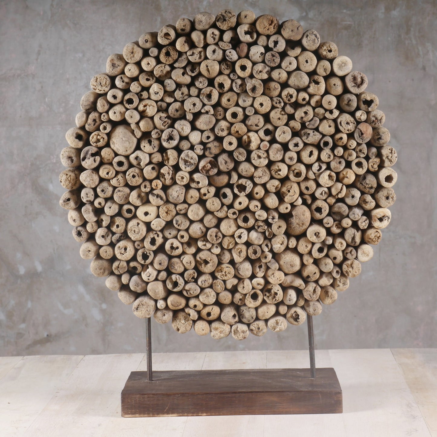 Contemporary Driftwood Tabletop Circle Sculpture
