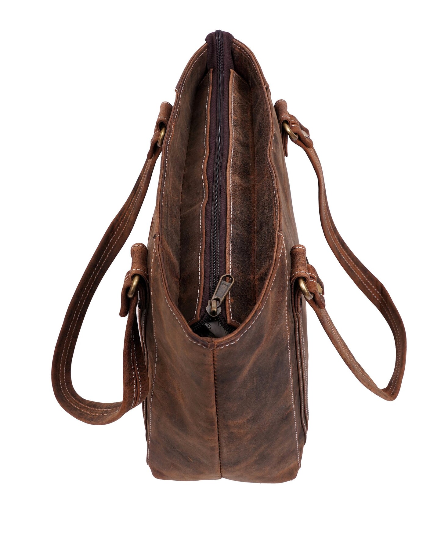 leather tote bag with zipper