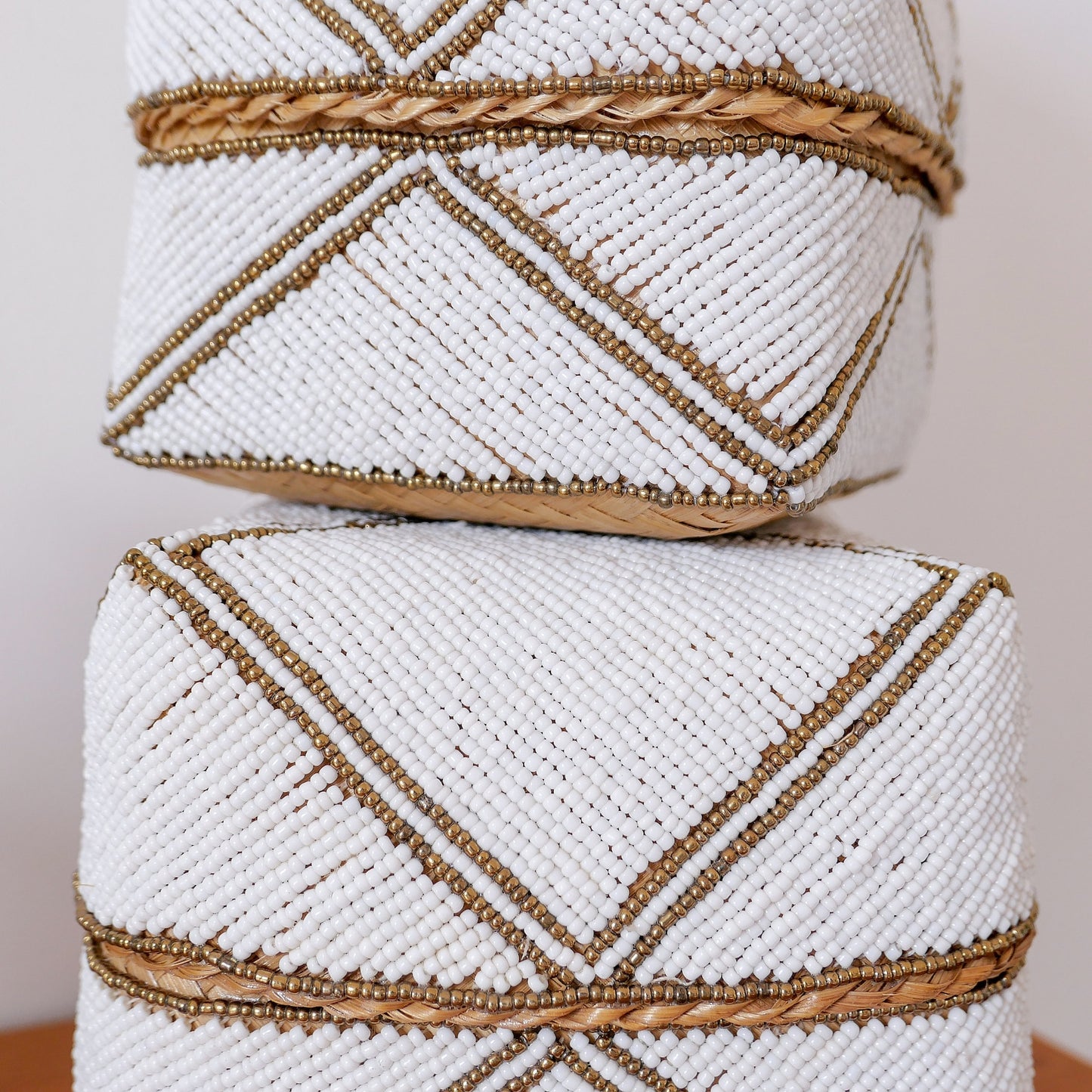 Hand woven bamboo beaded box set