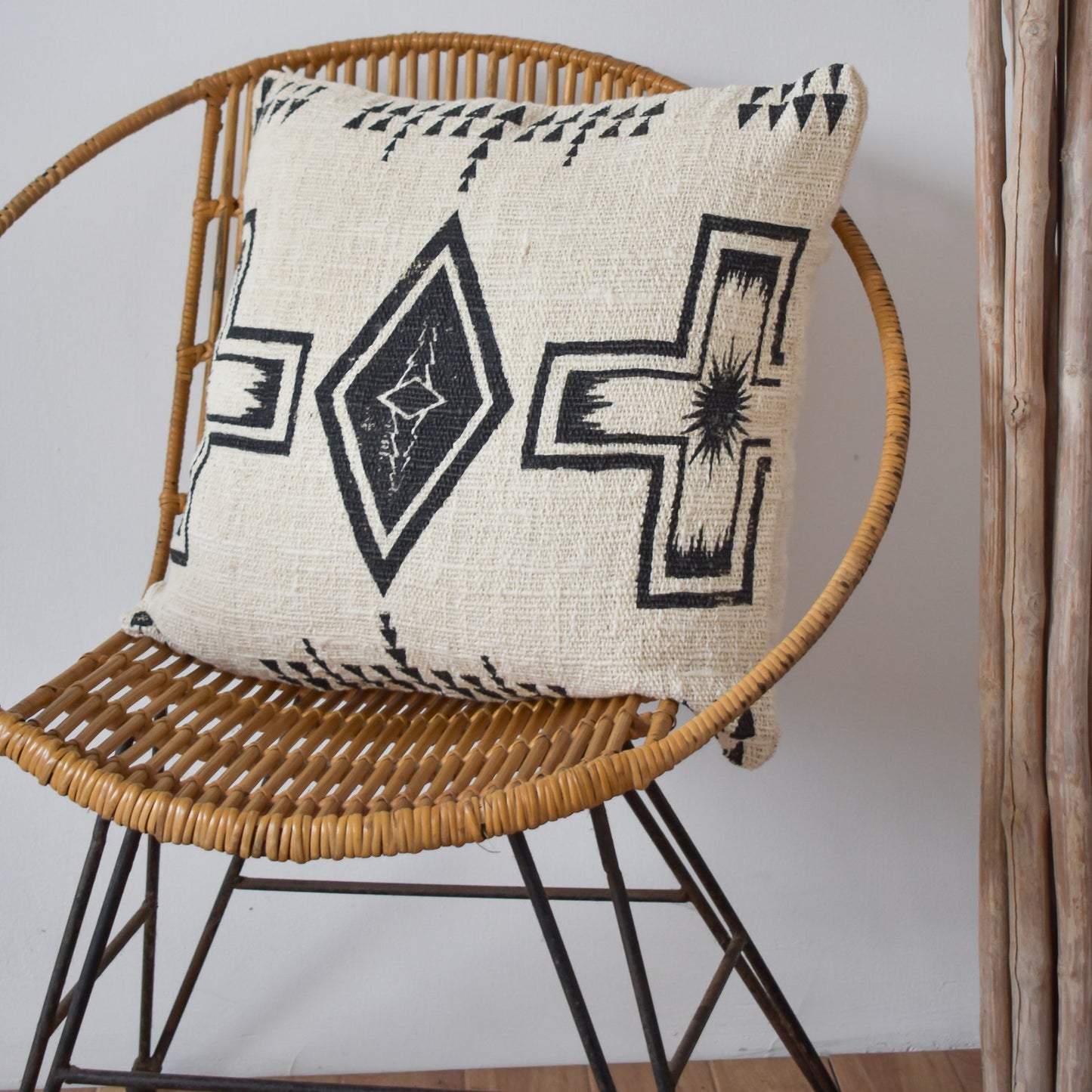 Organic Raw Cotton Black White Decorative Pillow Cover