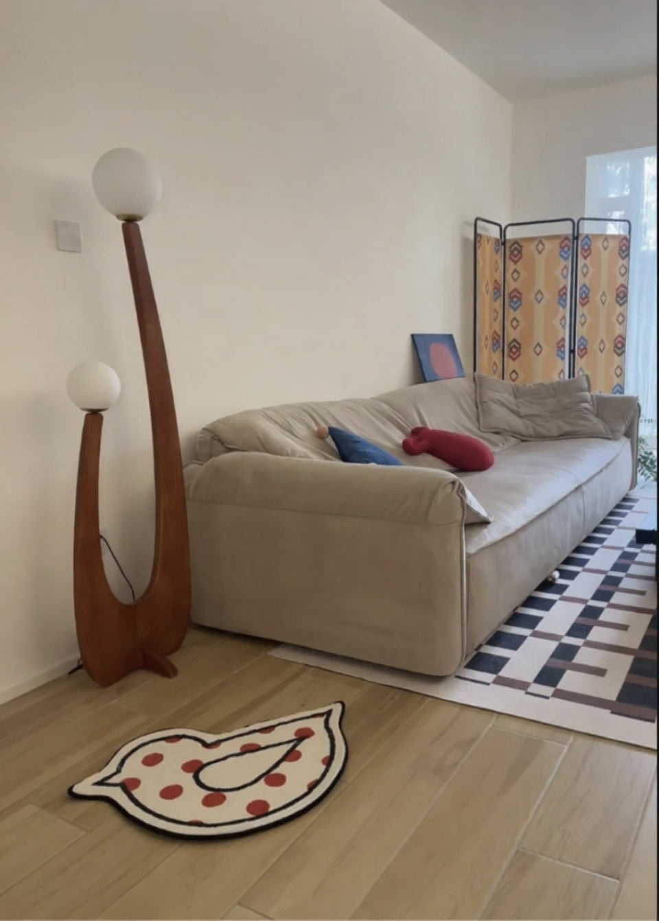 Modern Minimalist Walnut Solid Wood Floor Lamp with Dual Glass