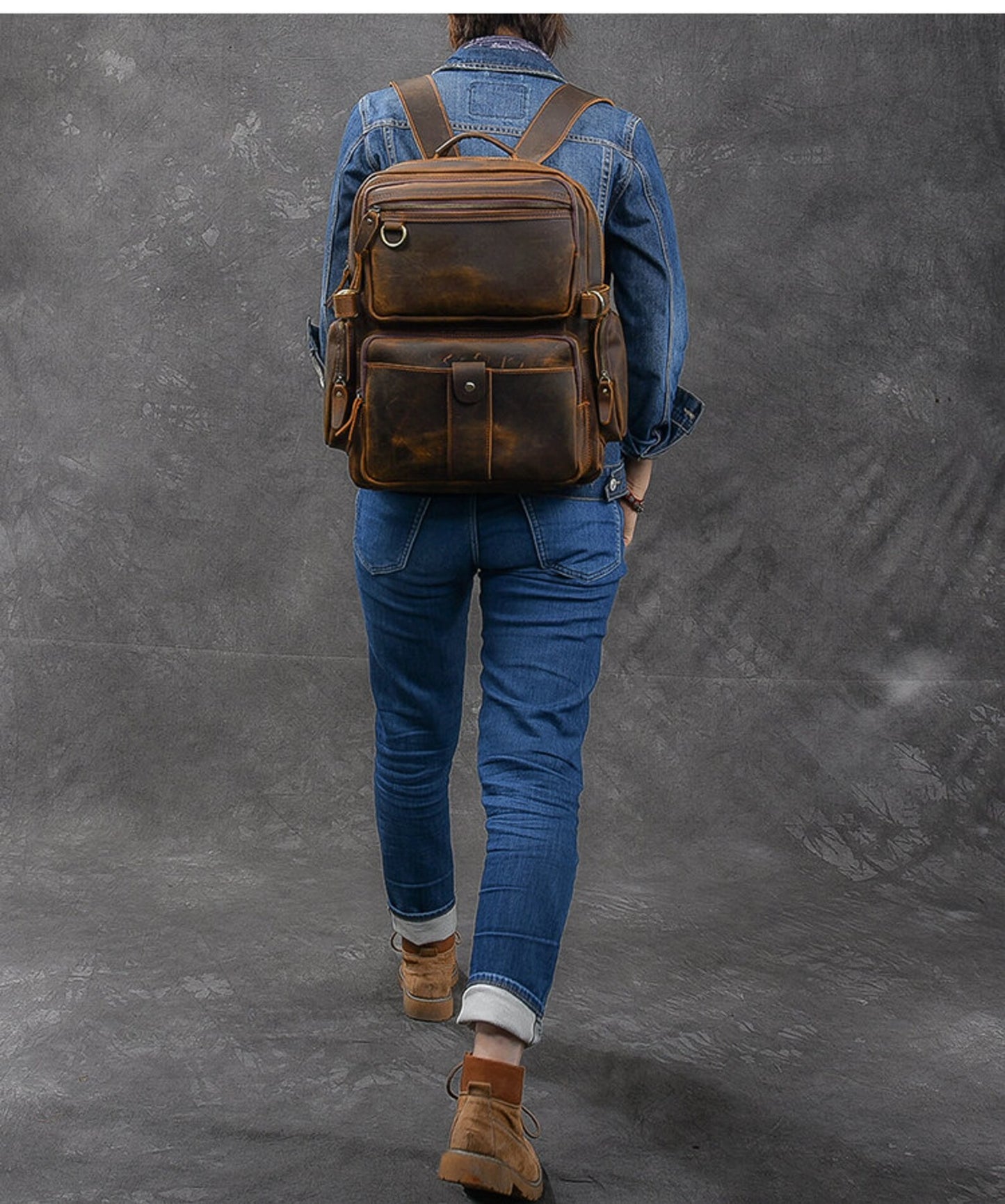 Chestnut Cowhide Leather Backpack